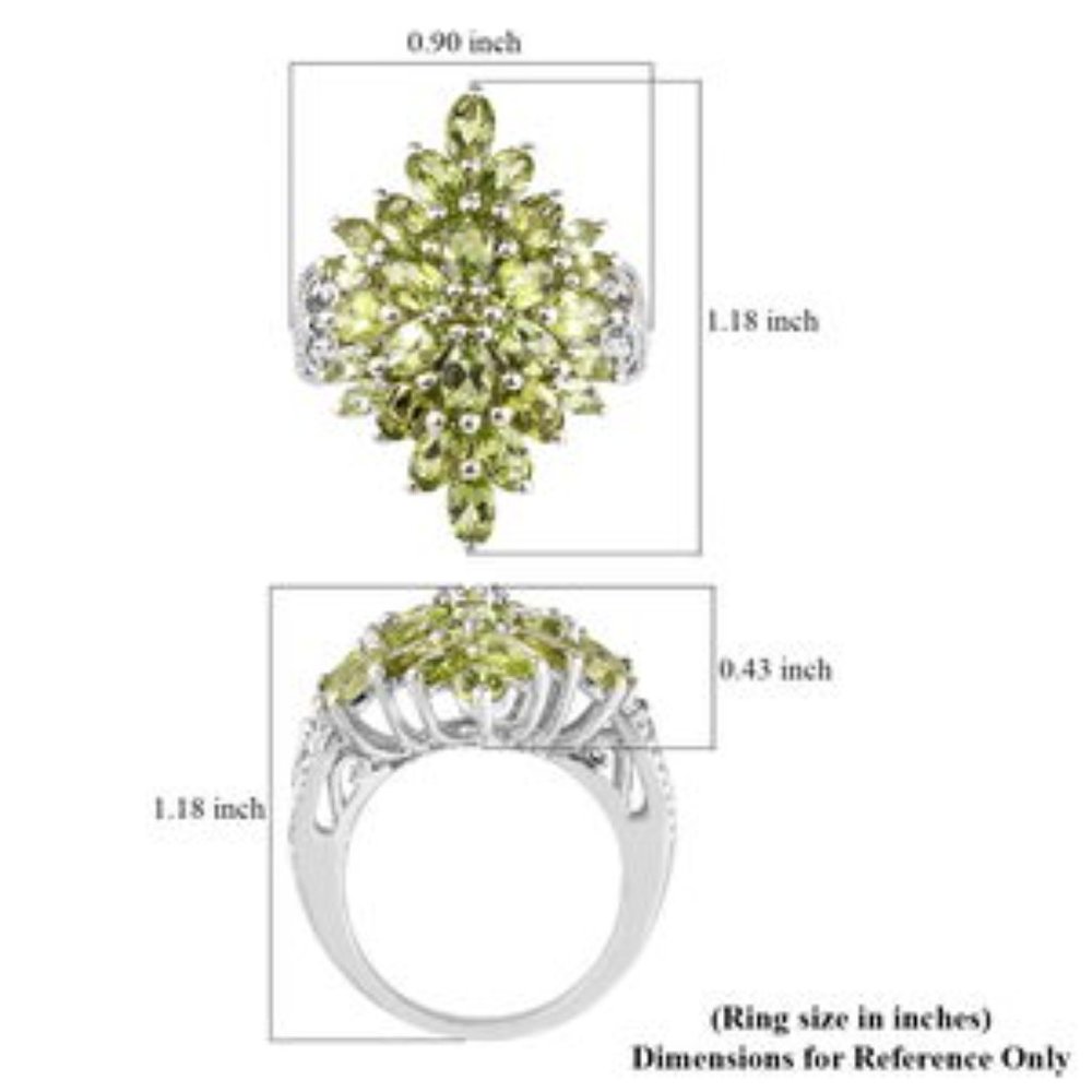 American Natural Arizona Peridot Floral Spray Ring in Platinum Over Sterling Sil - Picture 6 of 6